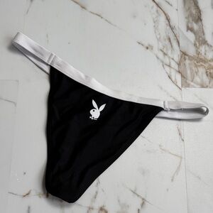 Playboy High Waisted Bikini Bottoms Sz S Graphic Black White Logo Trendy